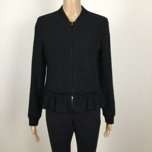 REBECCA TAYLOR Black Bomber Style  Jacket, Ruffle Peplum, 6